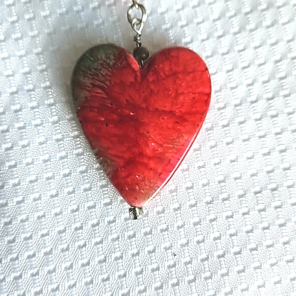 Heartfelt Red and Green Heart Charm Keychain, Keyring, Handmade